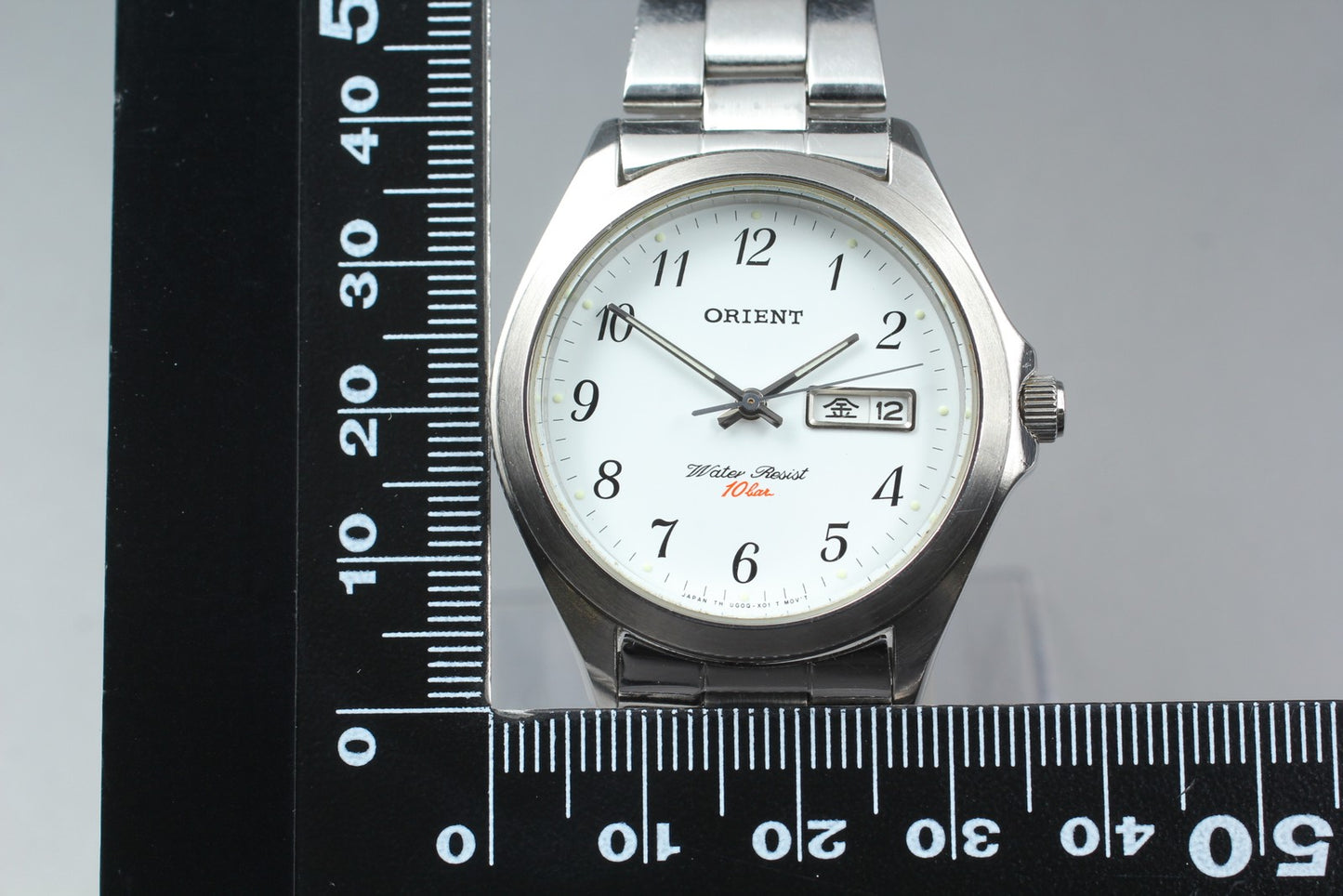 New Battery Exc+5 Orient UGOQ-CO Kanji Day Date 100m Quartz 36mm Men's Watch