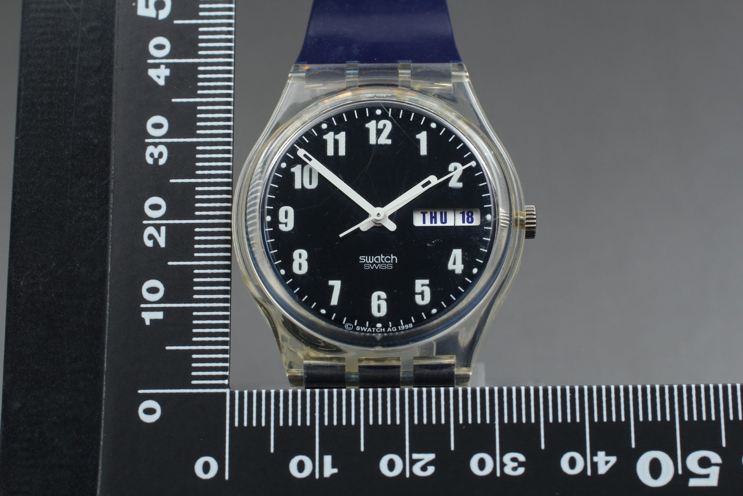 Exc+5 Swatch Blue Nite GK732 Date Date Black Quartz 34mm Men's Watch From JAPAN