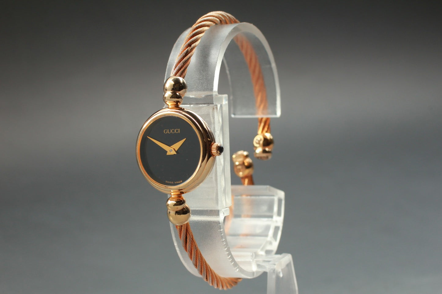 Exc+5 Vintage GUCCI 2700.2.L Black Dial Gold Wire Quartz 20mm Ladies Watch JAPAN