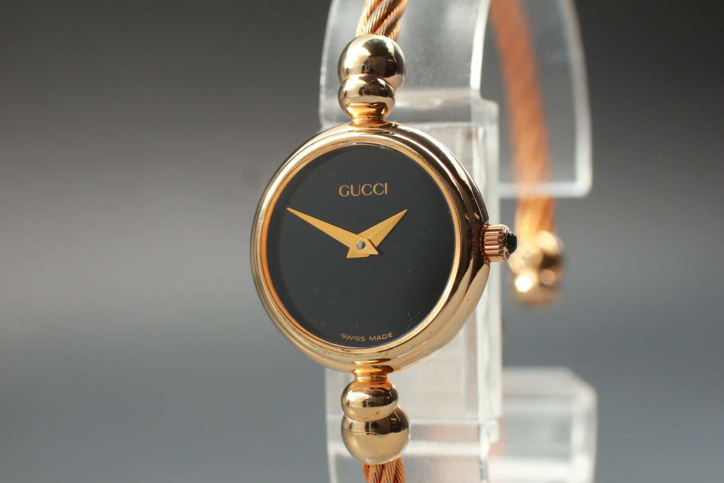 Exc+5 Vintage GUCCI 2700.2.L Black Dial Gold Wire Quartz 20mm Ladies Watch JAPAN