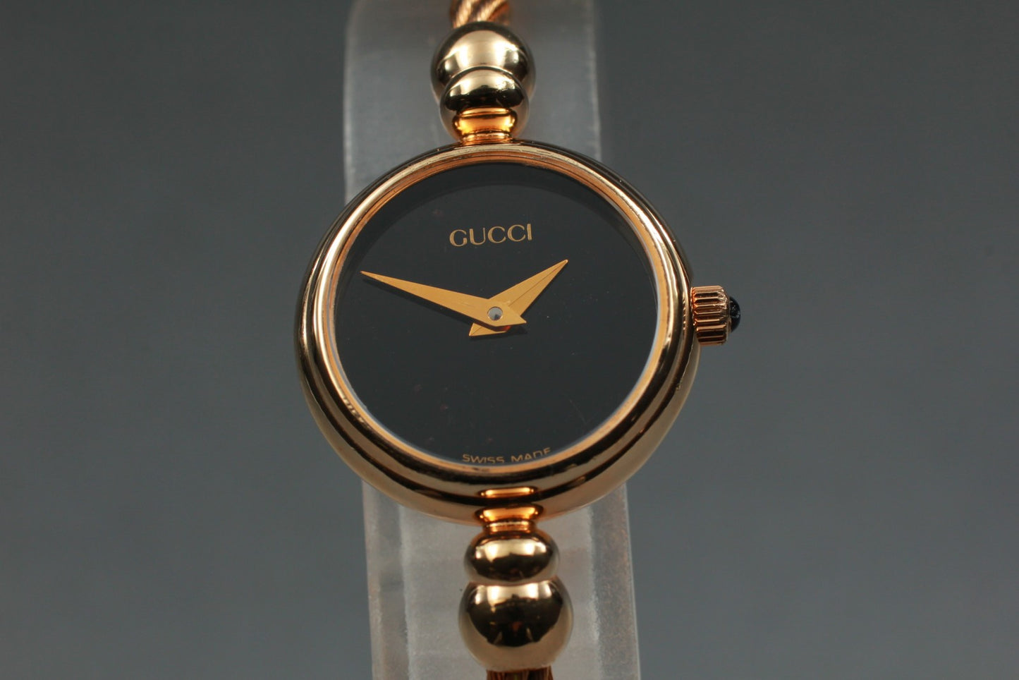Exc+5 Vintage GUCCI 2700.2.L Black Dial Gold Wire Quartz 20mm Ladies Watch JAPAN