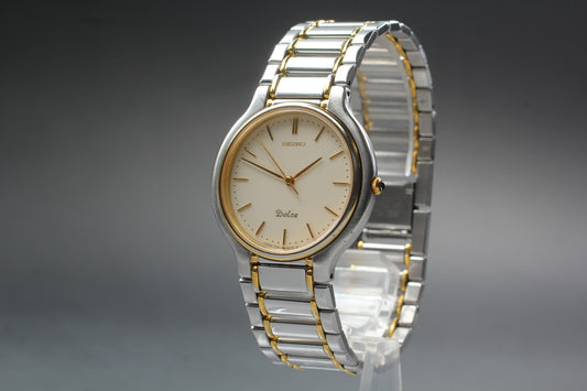 Vintage 1987 Near MINT SEIKO Dolce 7741-6050 Cream Dial 32mm Quartz Men's Watch