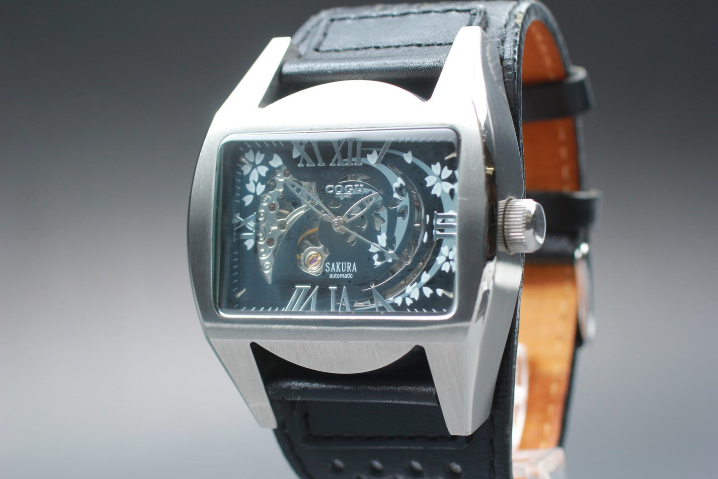 Near MINT Cogu Italy Sakura Open Heart Square Automatic 46mm Men's Watch Japan