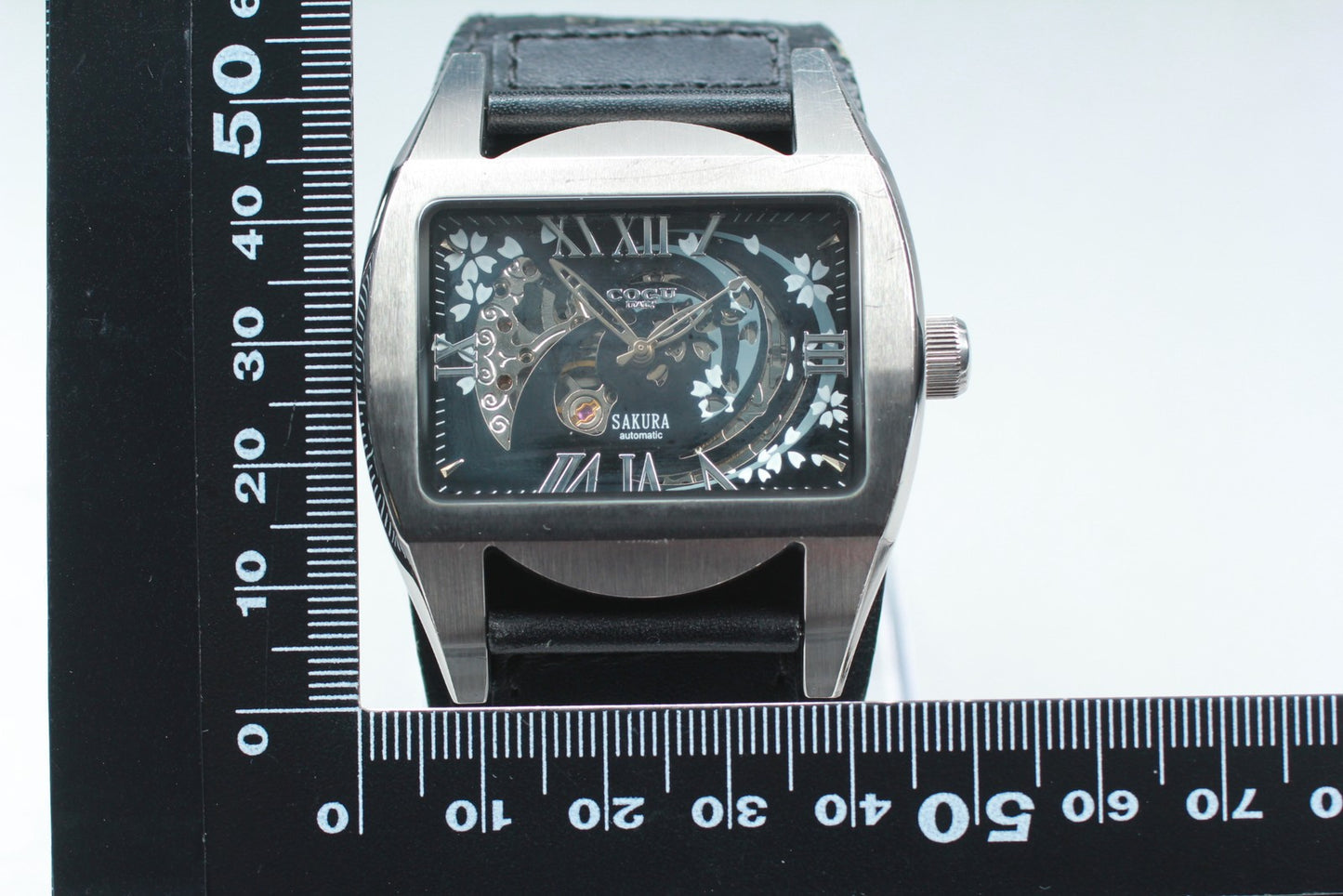 Near MINT Cogu Italy Sakura Open Heart Square Automatic 46mm Men's Watch Japan