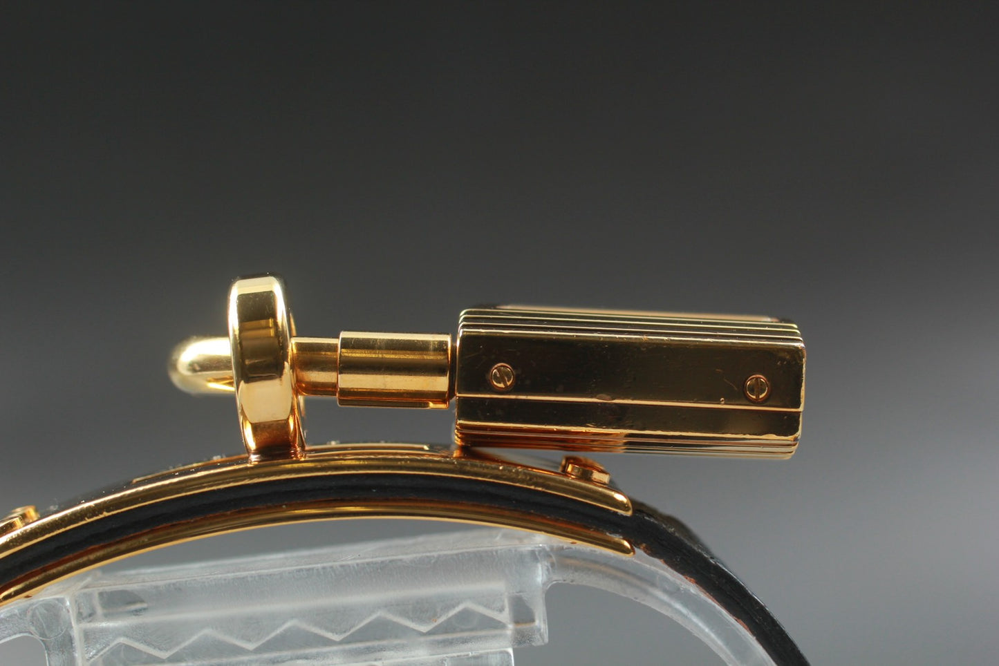 Exc+5 w/ Paper HERMES Kelly Ladies Watch Quartz Gold Padlock Black Dial Swiss