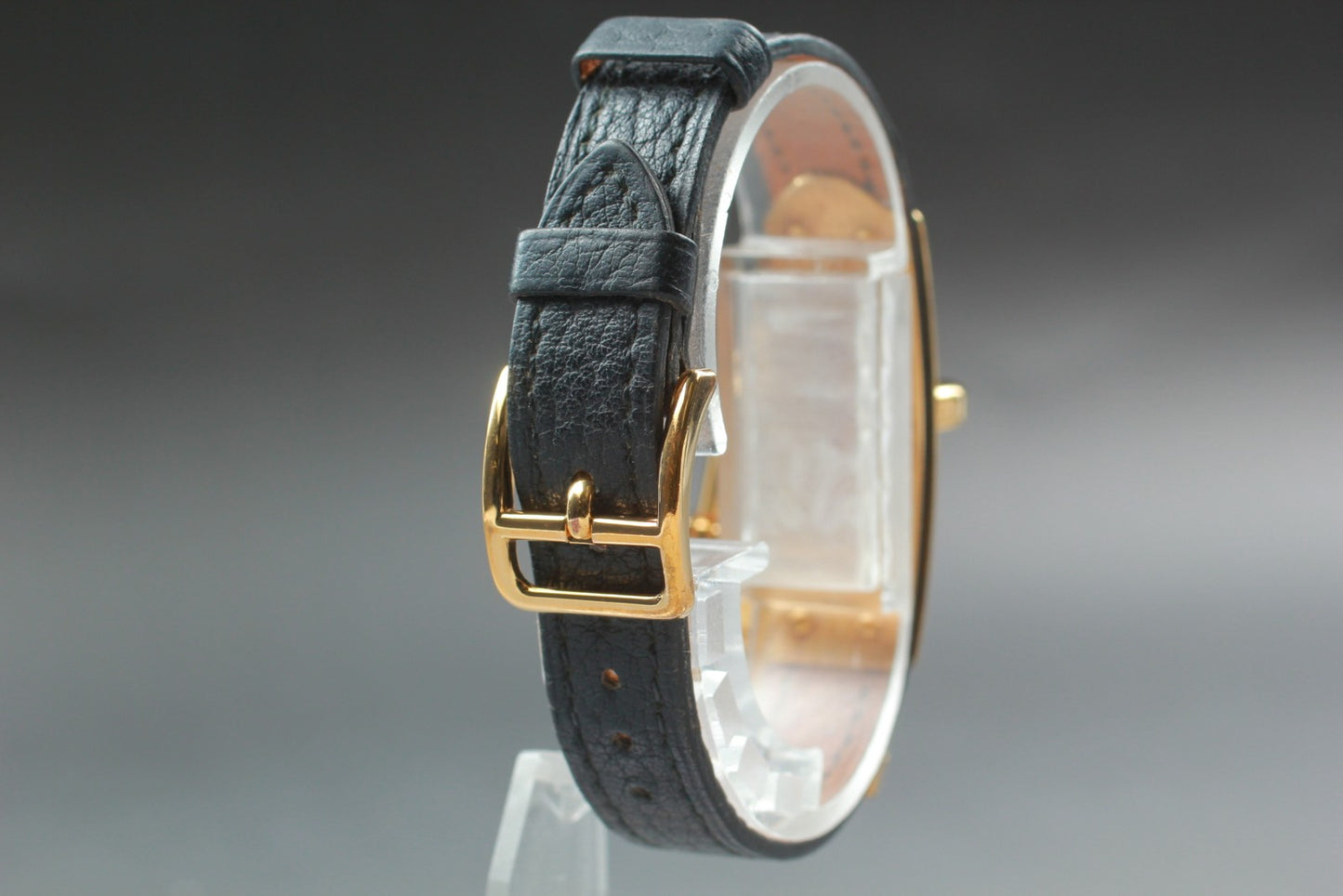 Exc+5 w/ Paper HERMES Kelly Ladies Watch Quartz Gold Padlock Black Dial Swiss