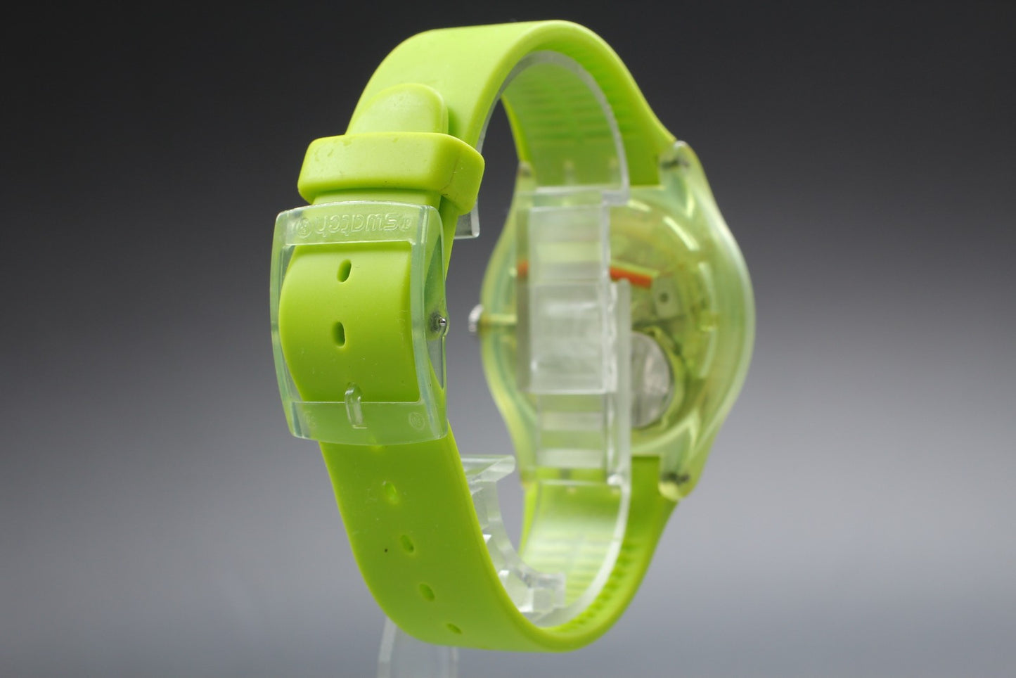 Exc+5 Swatch Lime Rebel SUOG702 Day Date Silicone Quartz 41mm Men's Watch JAPAN