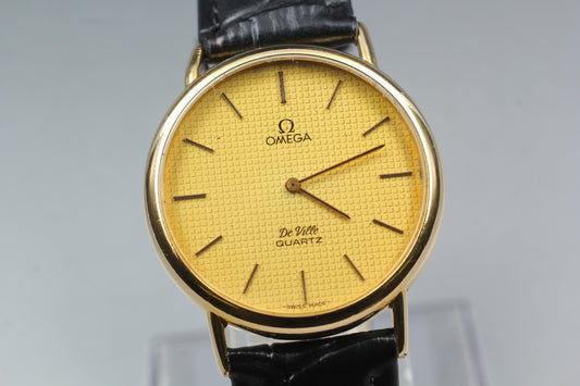 Vintage [Exc+5] OMEGA De Ville 1351 Gold Quartz Push Crown 33mm Men's Watch
