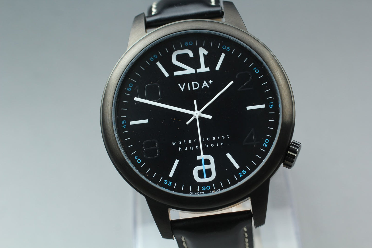 Near MINT w/ New Batt* VIDA+ Huge Hold Black Dial Quartz 48mm Men's Watch JAPAN