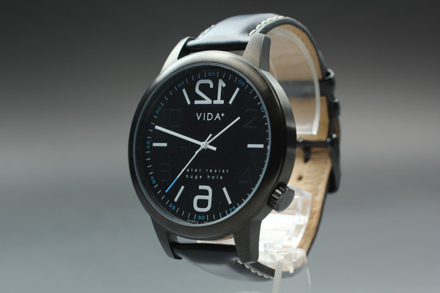 Near MINT w/ New Batt* VIDA+ Huge Hold Black Dial Quartz 48mm Men's Watch JAPAN
