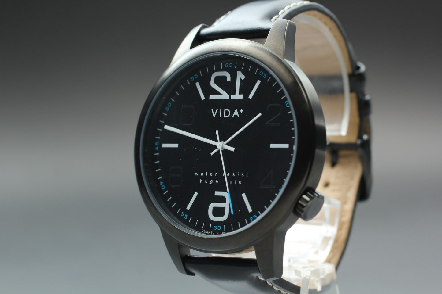 Near MINT w/ New Batt* VIDA+ Huge Hold Black Dial Quartz 48mm Men's Watch JAPAN