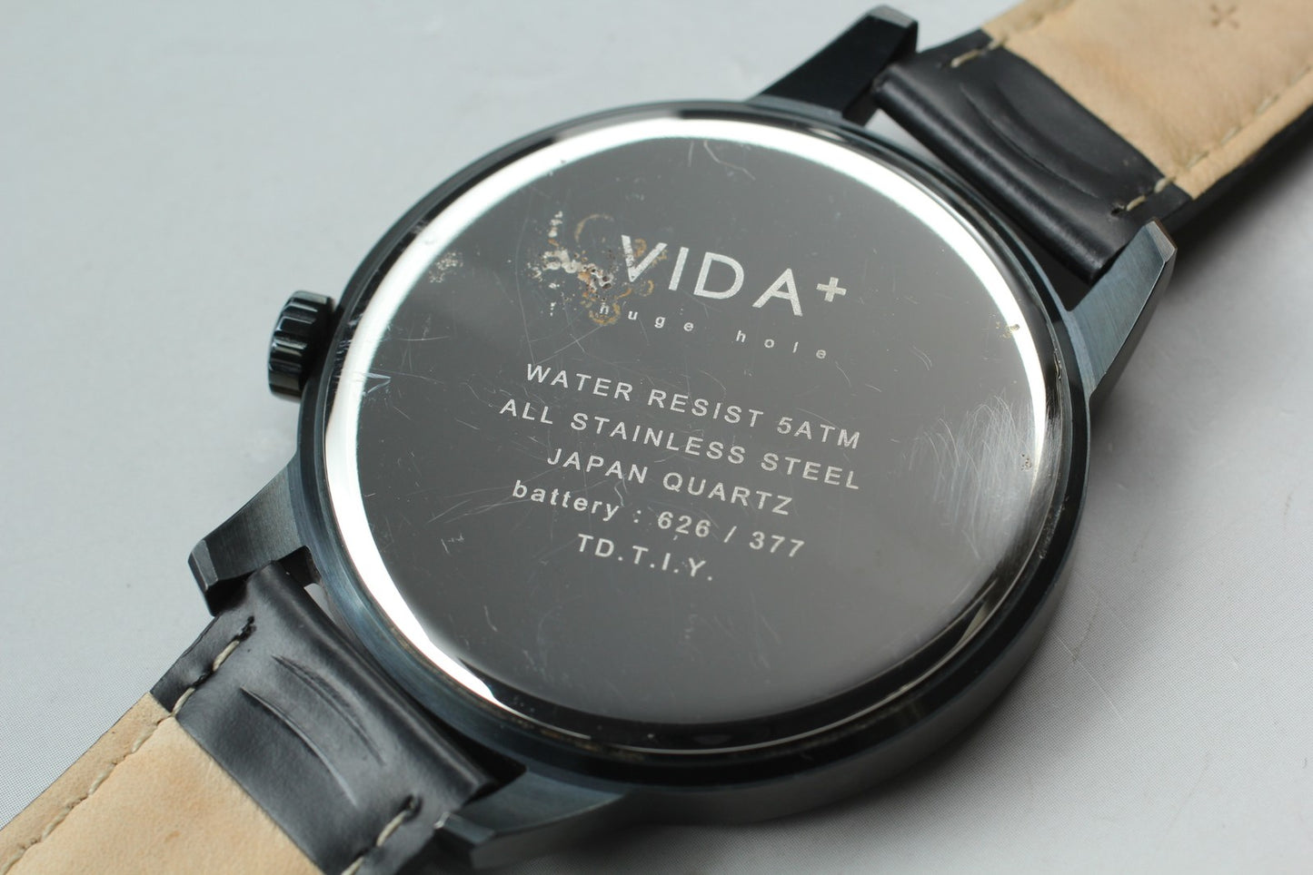 Near MINT w/ New Batt* VIDA+ Huge Hold Black Dial Quartz 48mm Men's Watch JAPAN