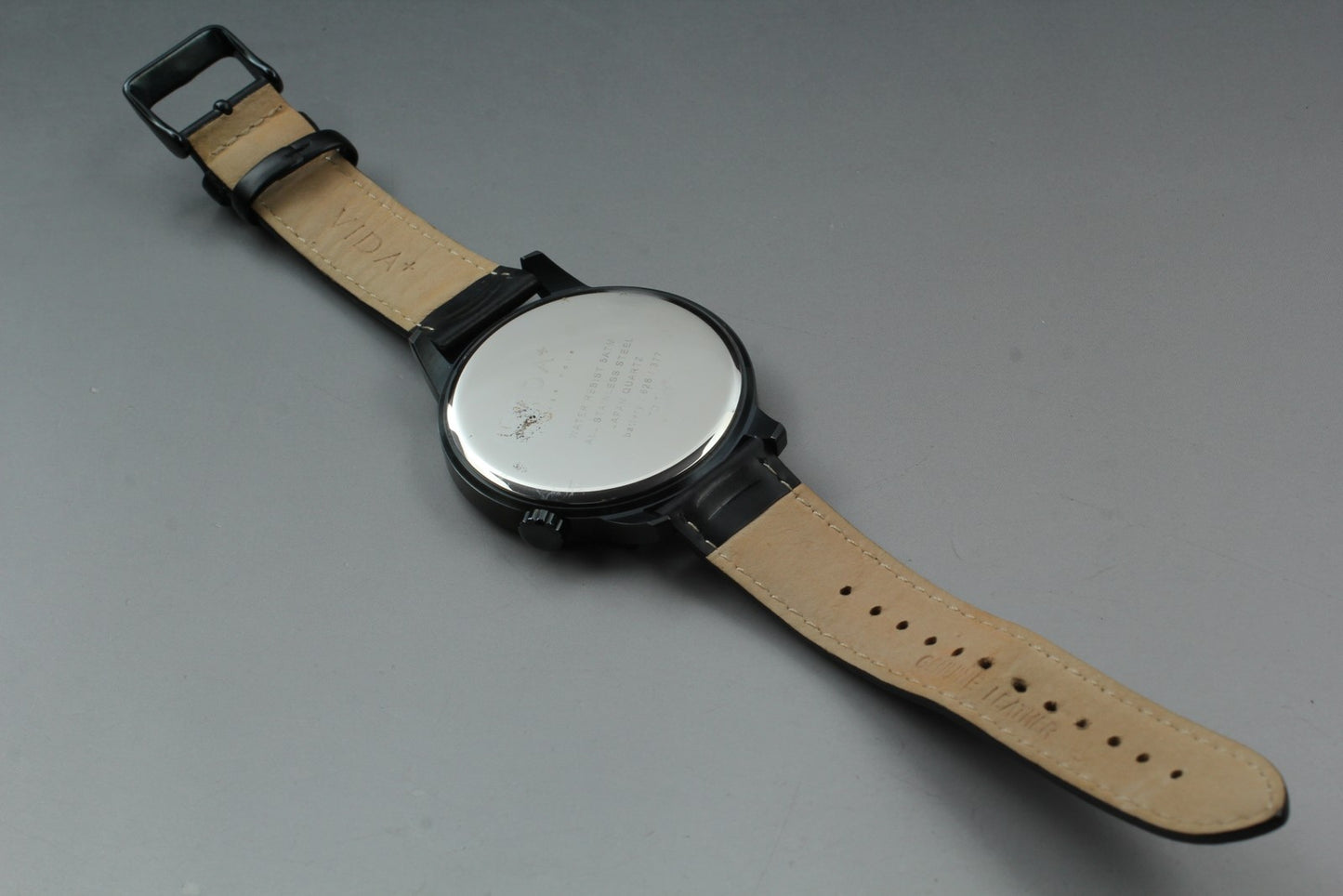 Near MINT w/ New Batt* VIDA+ Huge Hold Black Dial Quartz 48mm Men's Watch JAPAN