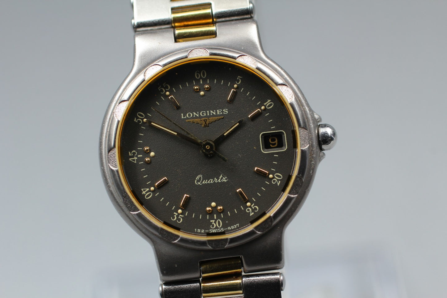 Near MINT Longines Conquest 152.4937 L152.2 Black Two-tone Qz 25mm Ladies Watch