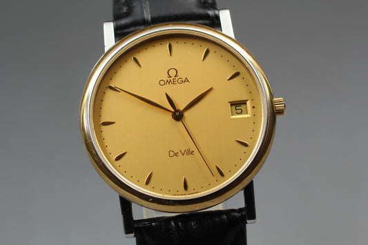 Near MINT OMEGA De Ville 196.2432 Cal.1532 Date Gold Quartz 32mm Men's Watch