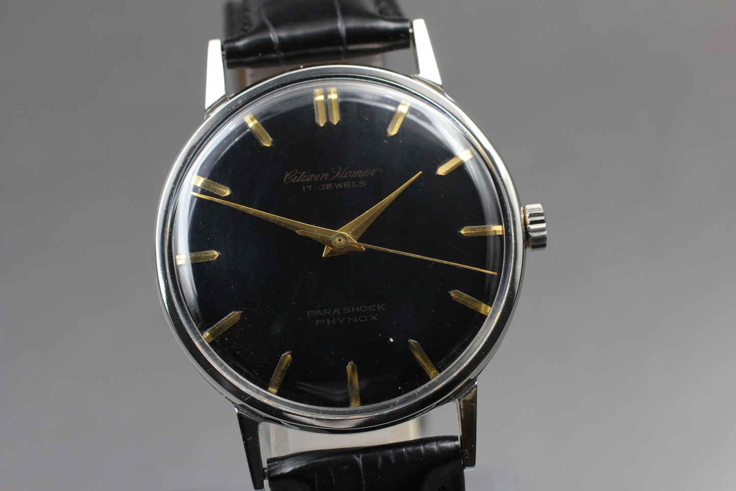 OH 1962 [N MINT] Citizen Homer HR151301 Rare Black 17J Manual 35mm Men's Watch