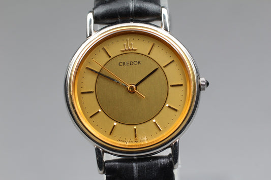 Vintage 1985 N MINT SEIKO Credor 1271-0011 18KGP Bezel Quartz Ladies Watch JAPAN