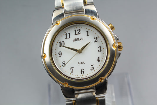 MINT w/ Tag Seiko Alba V671-6A10 Gold Silver Quartz 34mm Men's Watch From JAPAN