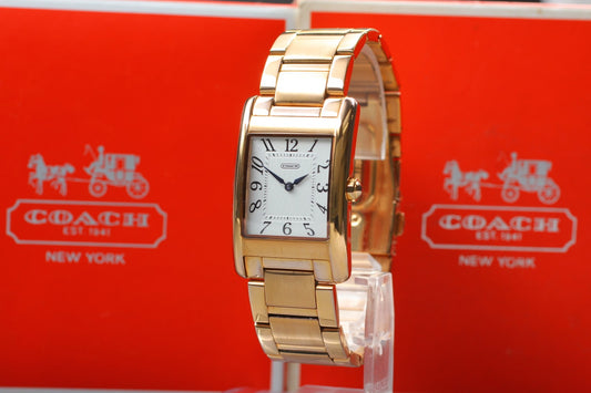 Near MINT / Full Set COACH Gold Tank Arabic Quartz 25mm Men's Watch JAPAN Boxed