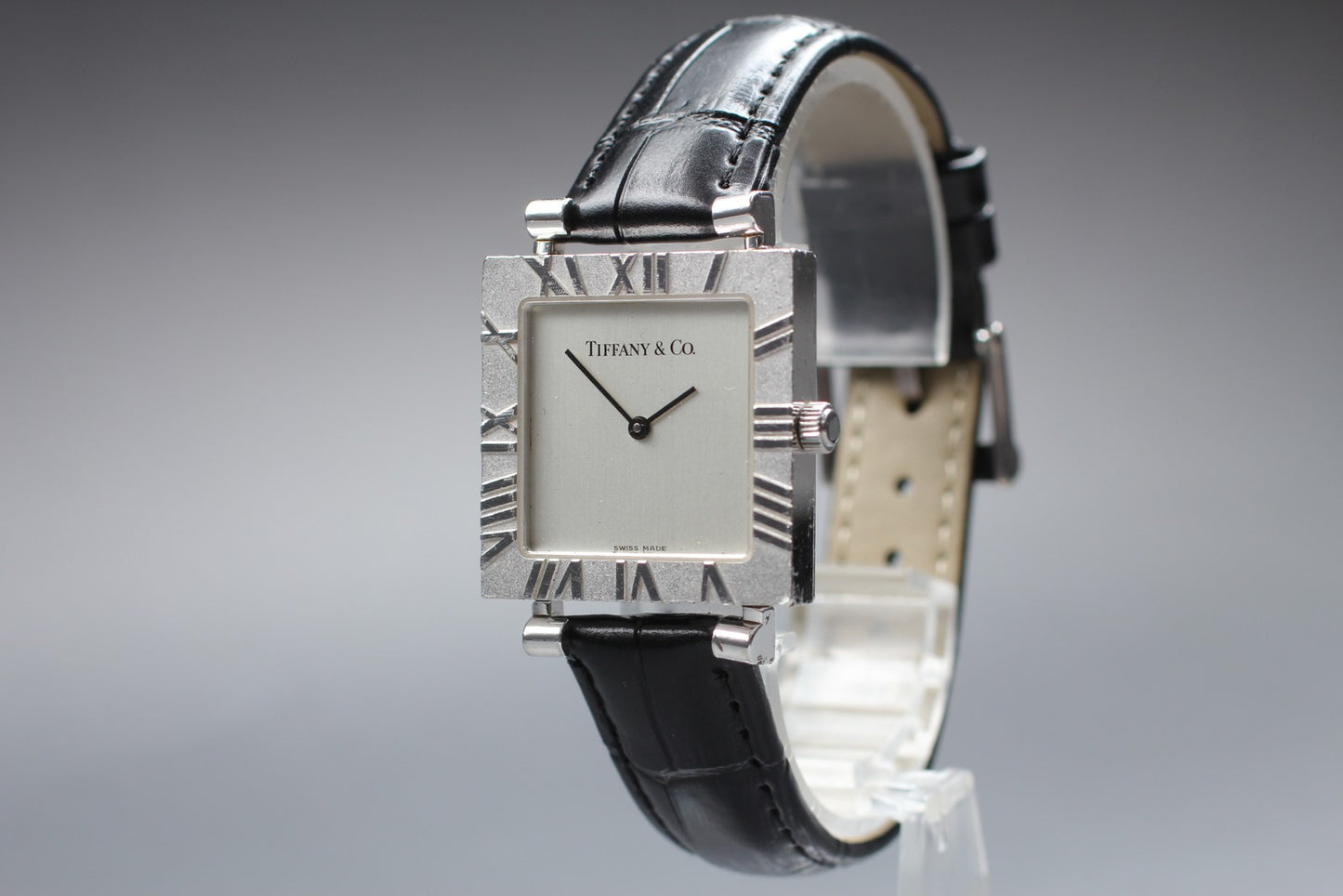 Exc+5 Tiffany & Co. Atlas M3640 Square Sterling Silver Quartz 27mm Men's Watch