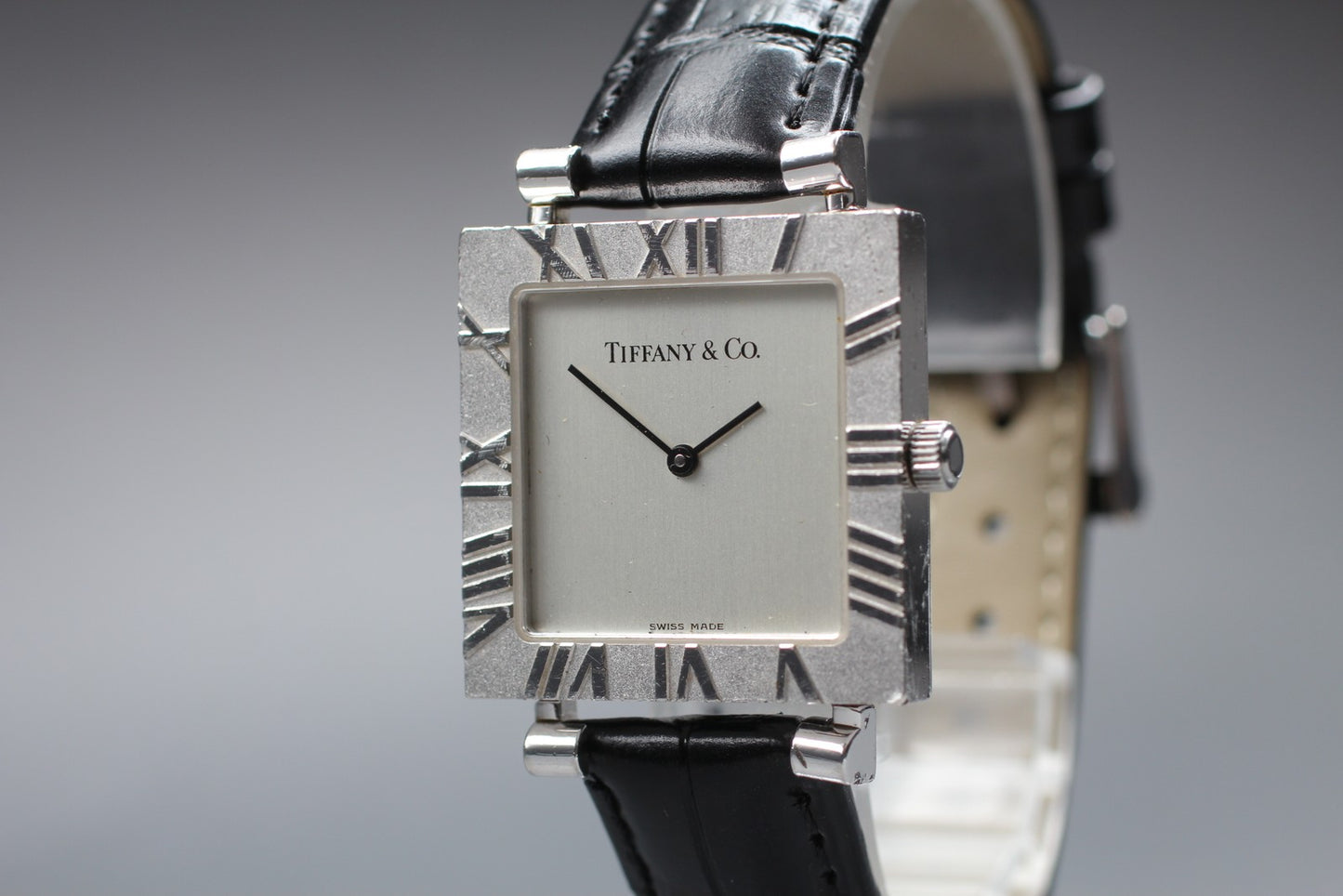 Exc+5 Tiffany & Co. Atlas M3640 Square Sterling Silver Quartz 27mm Men's Watch