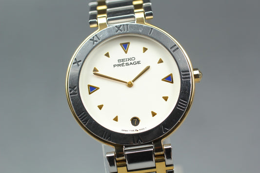 Vintage 1987 Near MINT* SEIKO Presage 7749-6000 Two-tone 34mm Quartz Watch JAPAN