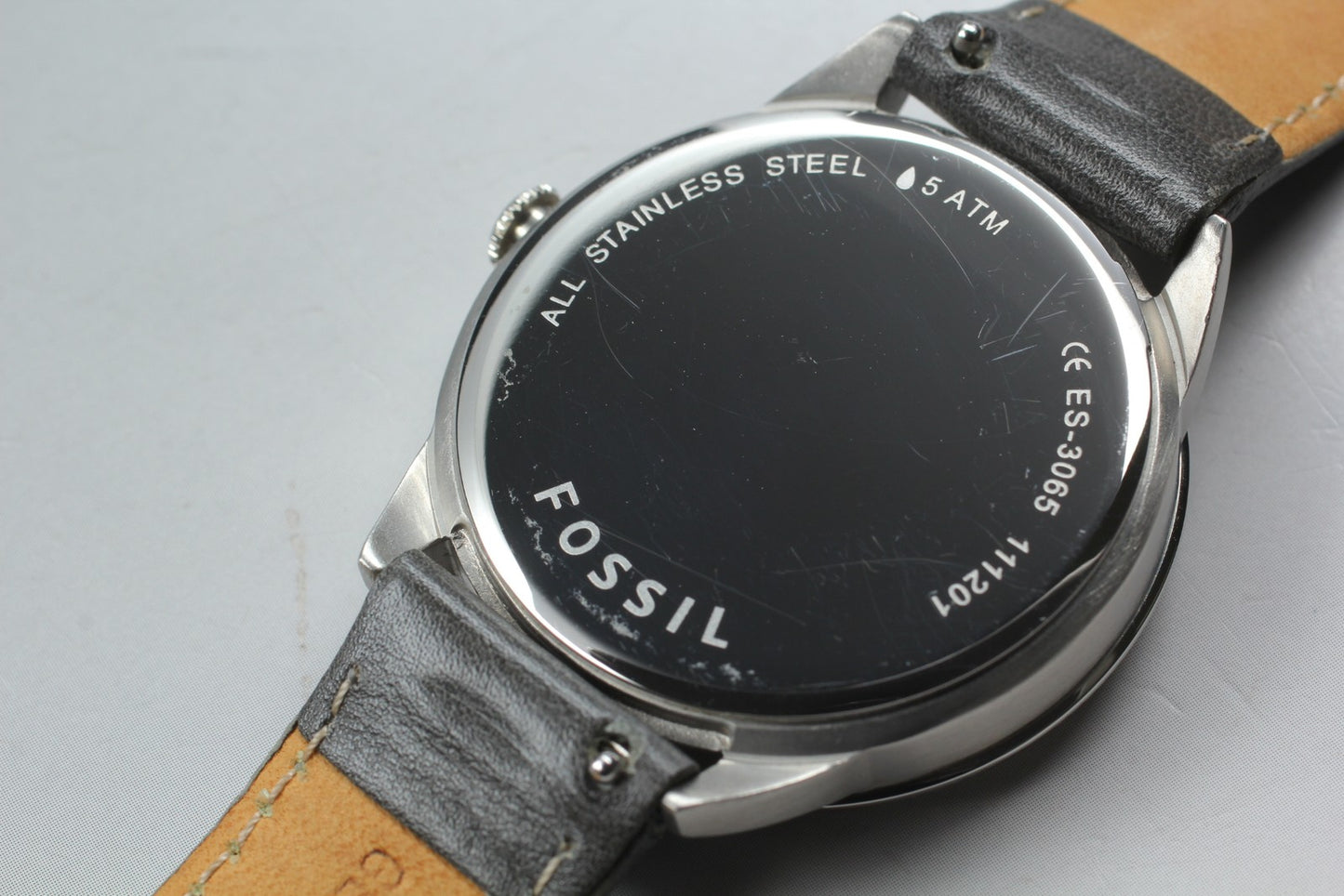 Near MINT FOSSIL ES-3065 Blue Dial Small Seconds Silver Quartz 37mm Men's Watch