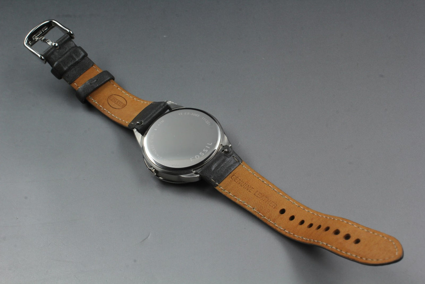 Near MINT FOSSIL ES-3065 Blue Dial Small Seconds Silver Quartz 37mm Men's Watch