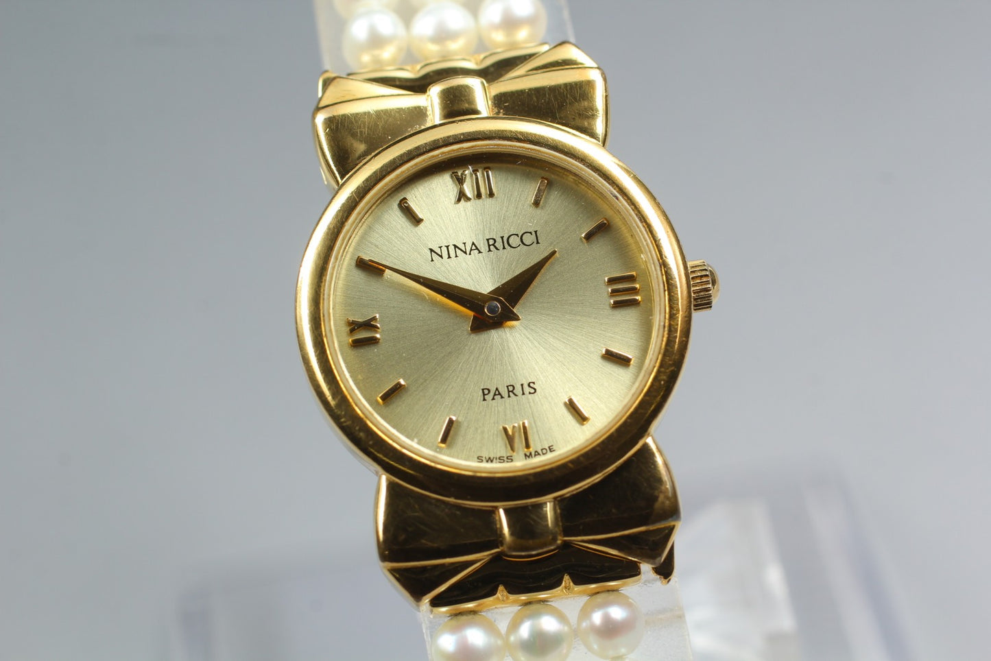 2 Straps [Near MINT] Nina Ricci S953 Gold Roman Dial Quartz 20mm Ladies Watch
