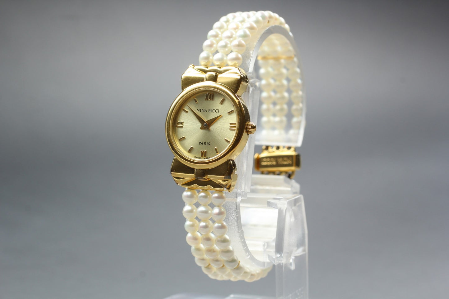 2 Straps [Near MINT] Nina Ricci S953 Gold Roman Dial Quartz 20mm Ladies Watch