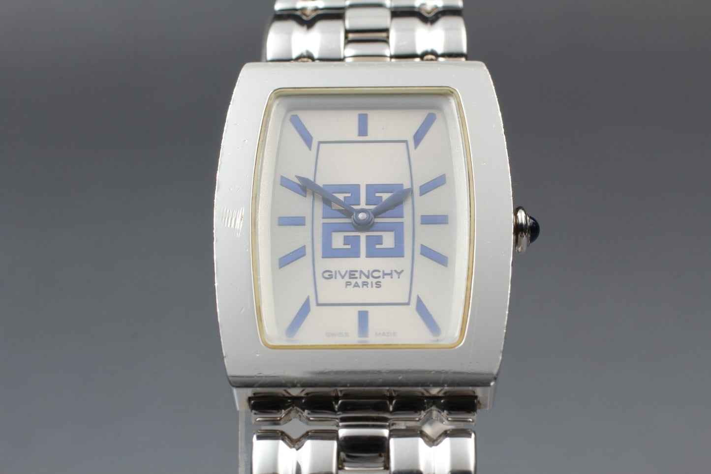 New Battery Near MINT Givenchy Square Tank Silver Quartz 24mm Men's Watch JAPAN