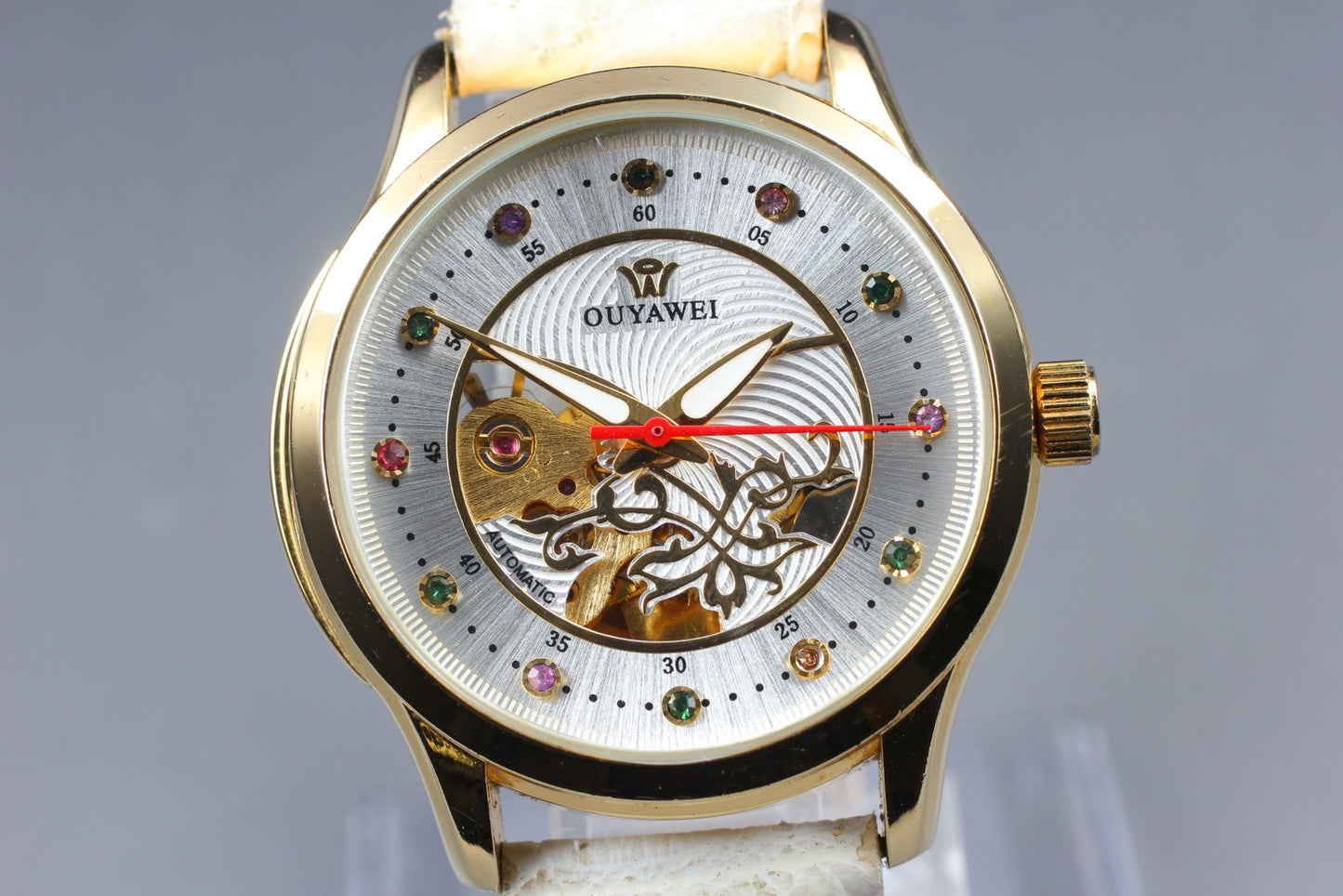 Near MINT OUYAWEI Gold Silver Colorful Stons Automatic Men's Watch  From JAPAN