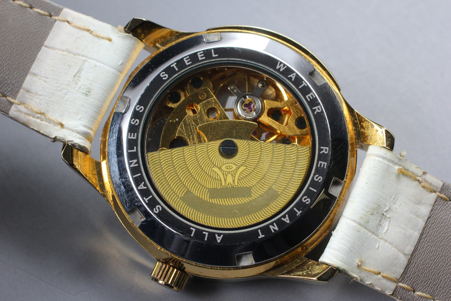 Near MINT OUYAWEI Gold Silver Colorful Stons Automatic Men's Watch  From JAPAN