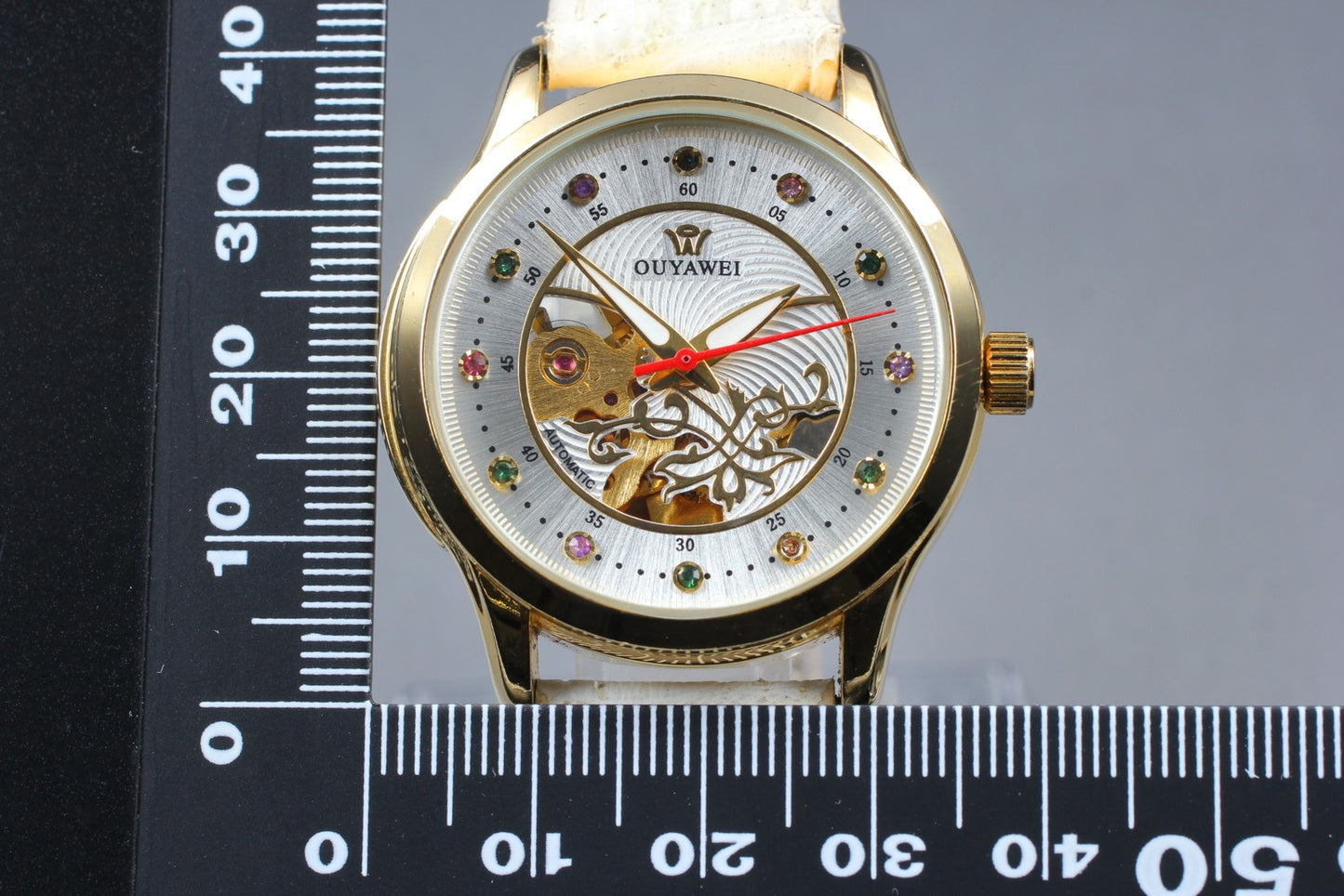 Near MINT OUYAWEI Gold Silver Colorful Stons Automatic Men's Watch  From JAPAN