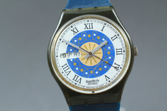 Exc+5 Swatch GM705 Snow Black Blue Quartz 34mm Men's Watch