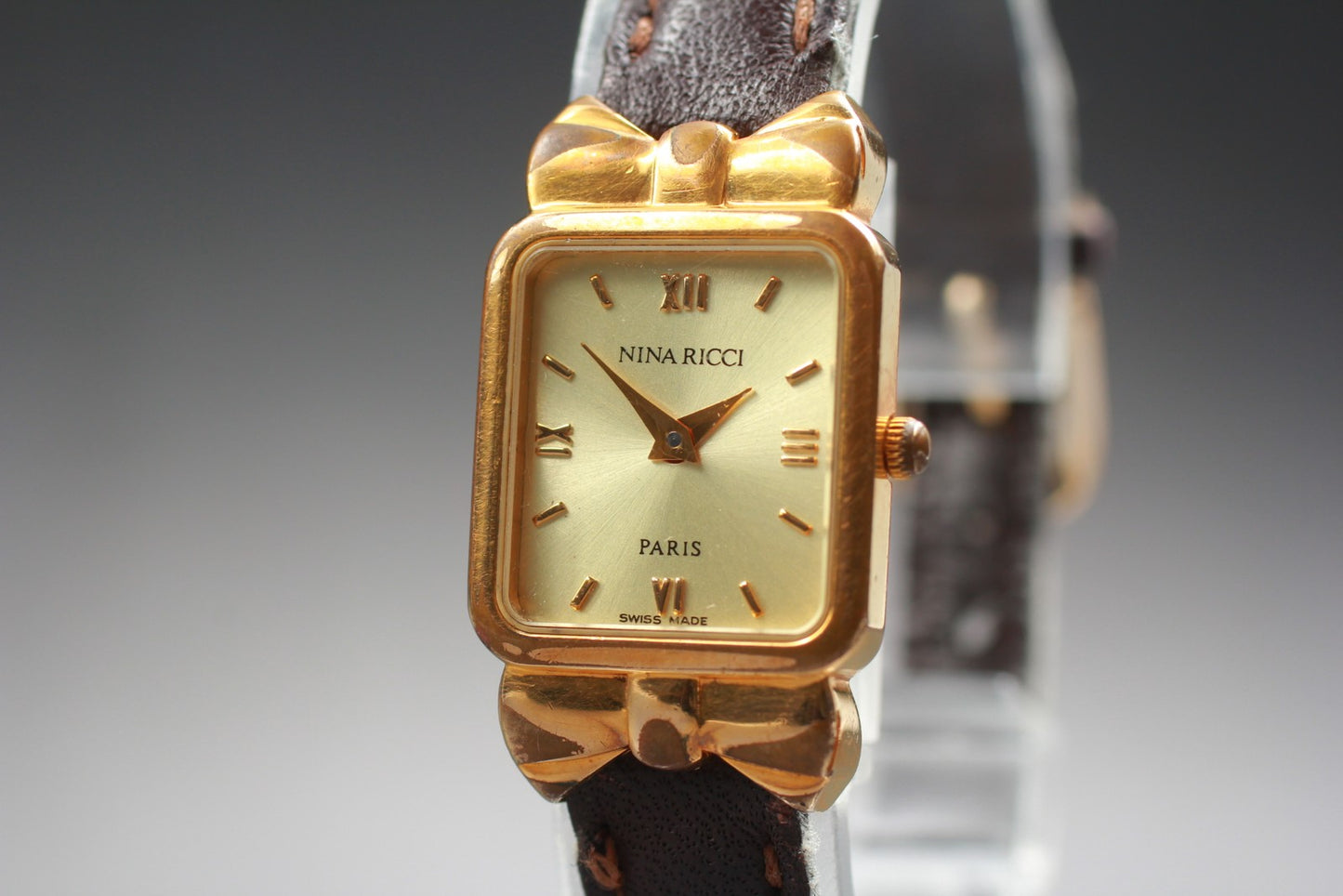 New Battery [Exc+5] Nina Ricci D950 Gold Roman Dial 18mm Quartz Ladies Watch