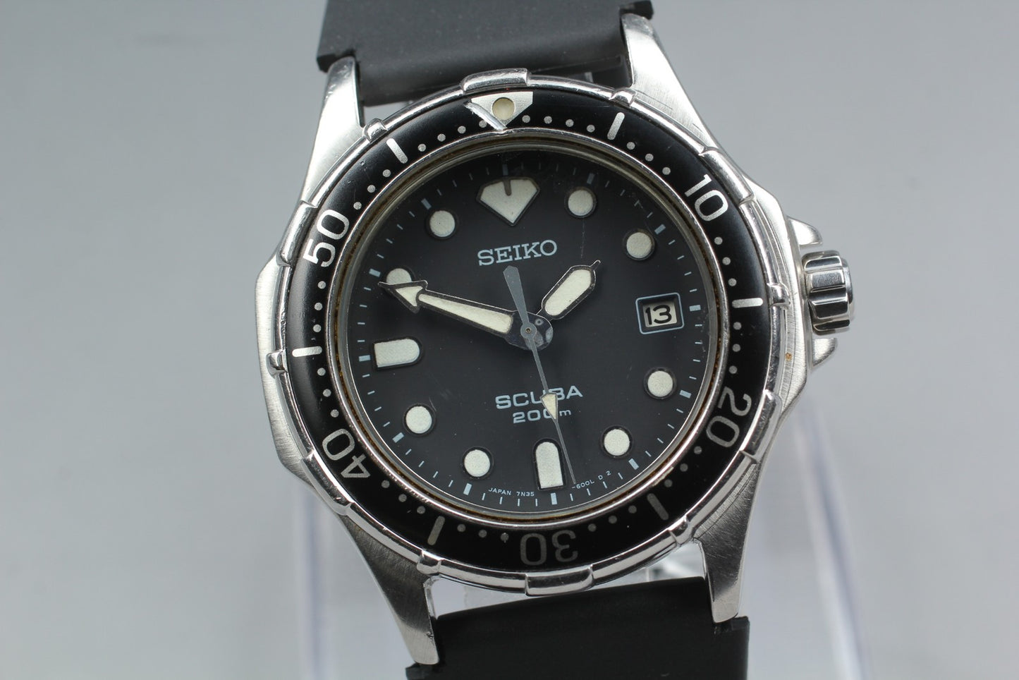 Vintage 1991 [Exc+5] SEIKO 7N35-600A Scuba 200m Black Quartz 40mm Men's Watch