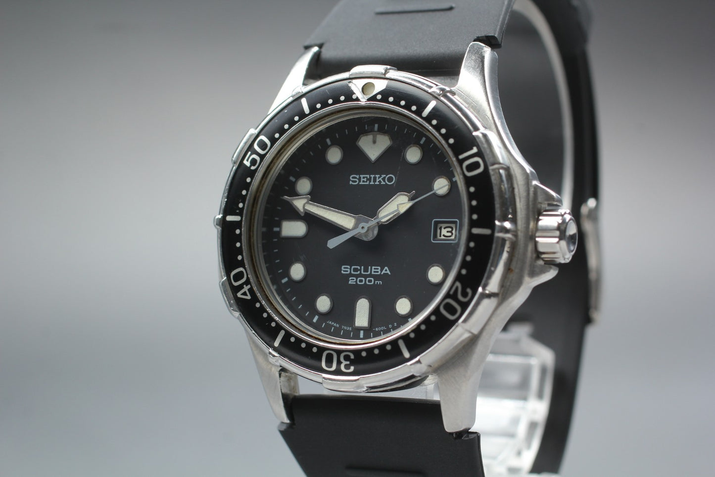 Vintage 1991 [Exc+5] SEIKO 7N35-600A Scuba 200m Black Quartz 40mm Men's Watch
