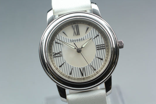 N MINT w/ Card Tiffany&Co. Z0046.17.10A91A40A 37mm Quartz Ladies Watch JAPAN