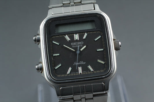 SEIKO Silver Wave H557-5270 Black Quartz 32mm Men's Watch 1982