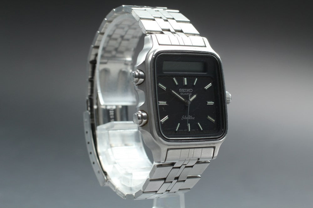 SEIKO Silver Wave H557-5270 Black Quartz 32mm Men's Watch 1982