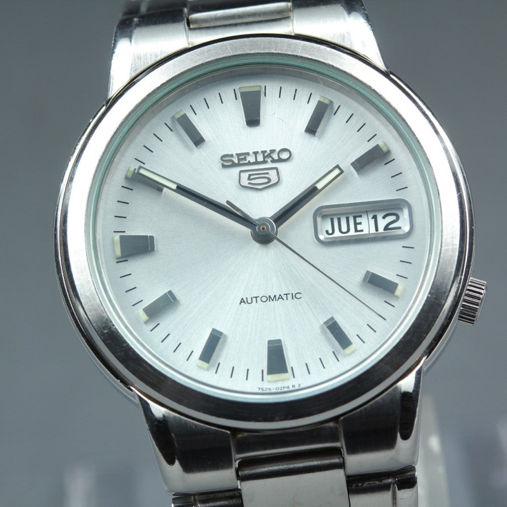 Near MINT SEIKO 5 7S26-01F0 Silver Auto 33.9mm Men's Watch