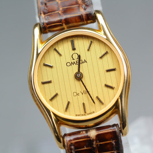 Near MINT OMEGA De Ville 591.0160 Cal.1387 Gold Quartz 20mm Ladies Watch