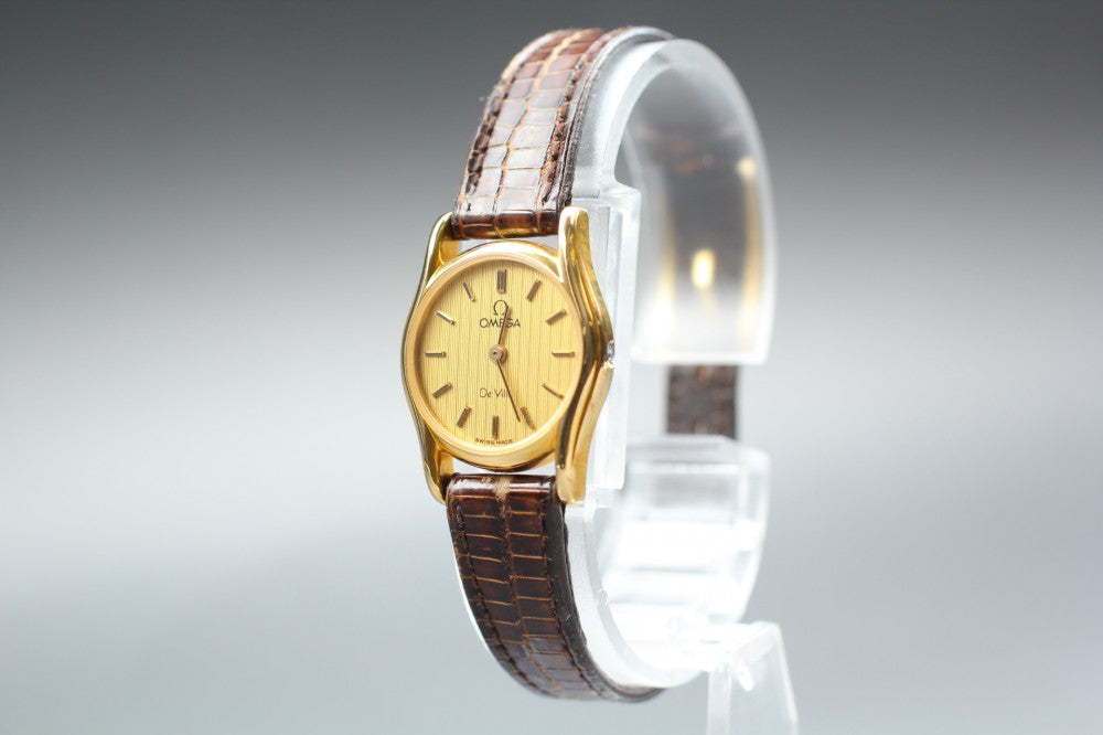 Near MINT OMEGA De Ville 591.0160 Cal.1387 Gold Quartz 20mm Ladies Watch