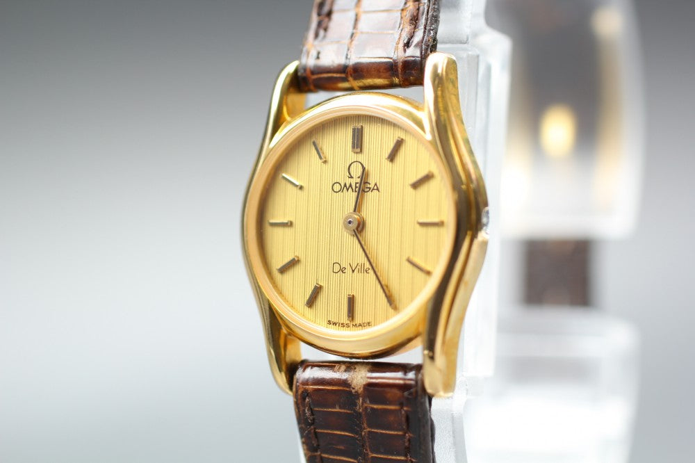 Near MINT OMEGA De Ville 591.0160 Cal.1387 Gold Quartz 20mm Ladies Watch