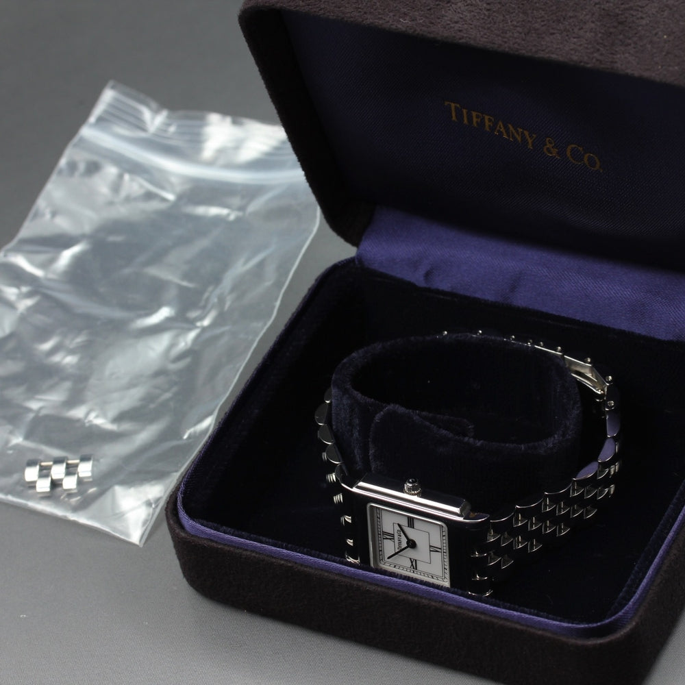 Near MINT TIFFANY&Co. Classic Square 525.1033 White Quartz 23.4mm Ladies Watch