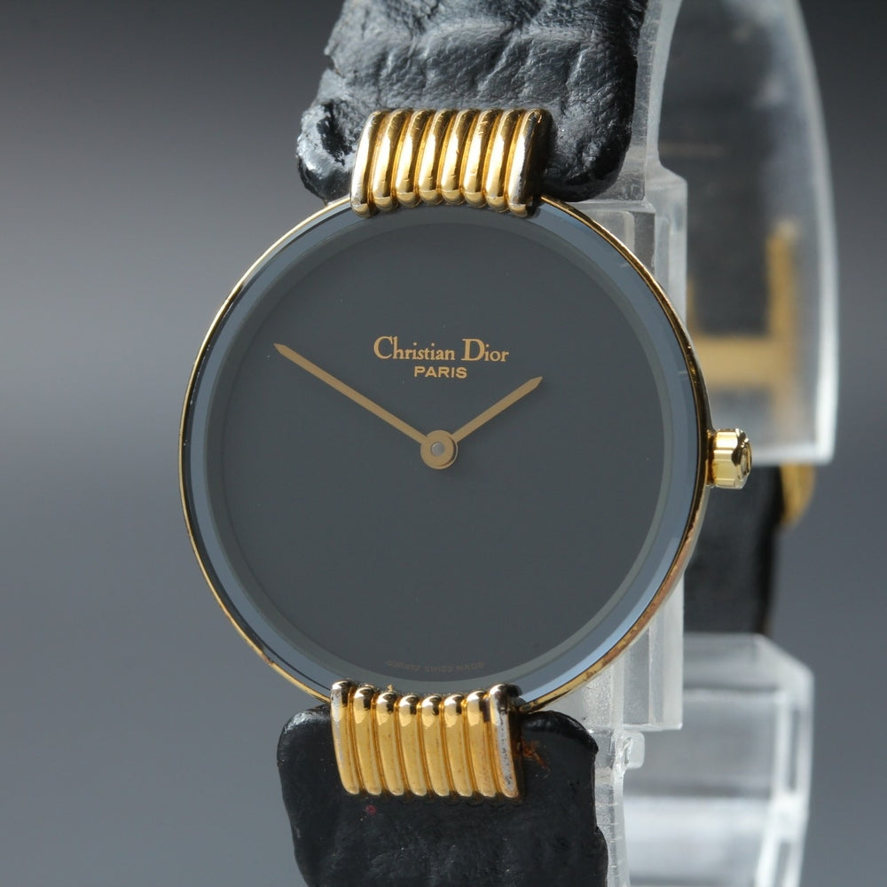 Near MINT Christian Dior Bagira Black Moon D46-153-5 Black Quartz 25.5mm Ladies Watch