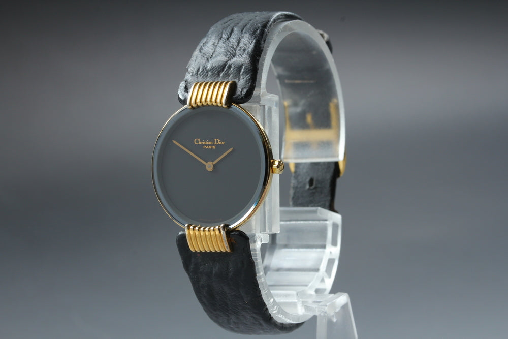 Near MINT Christian Dior Bagira Black Moon D46-153-5 Black Quartz 25.5mm Ladies Watch