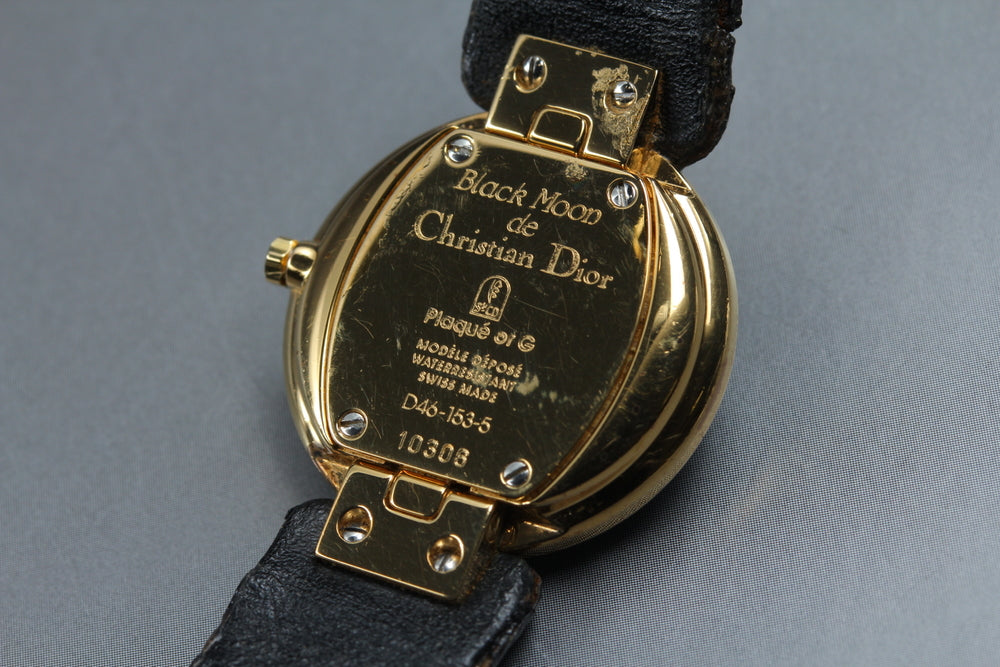 Near MINT Christian Dior Bagira Black Moon D46-153-5 Black Quartz 25.5mm Ladies Watch