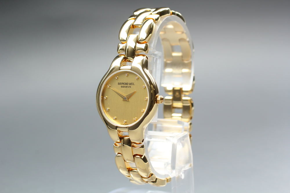 Near MINT Raymond Weil 5359 Gold Quartz 25.8mm Ladies Watch